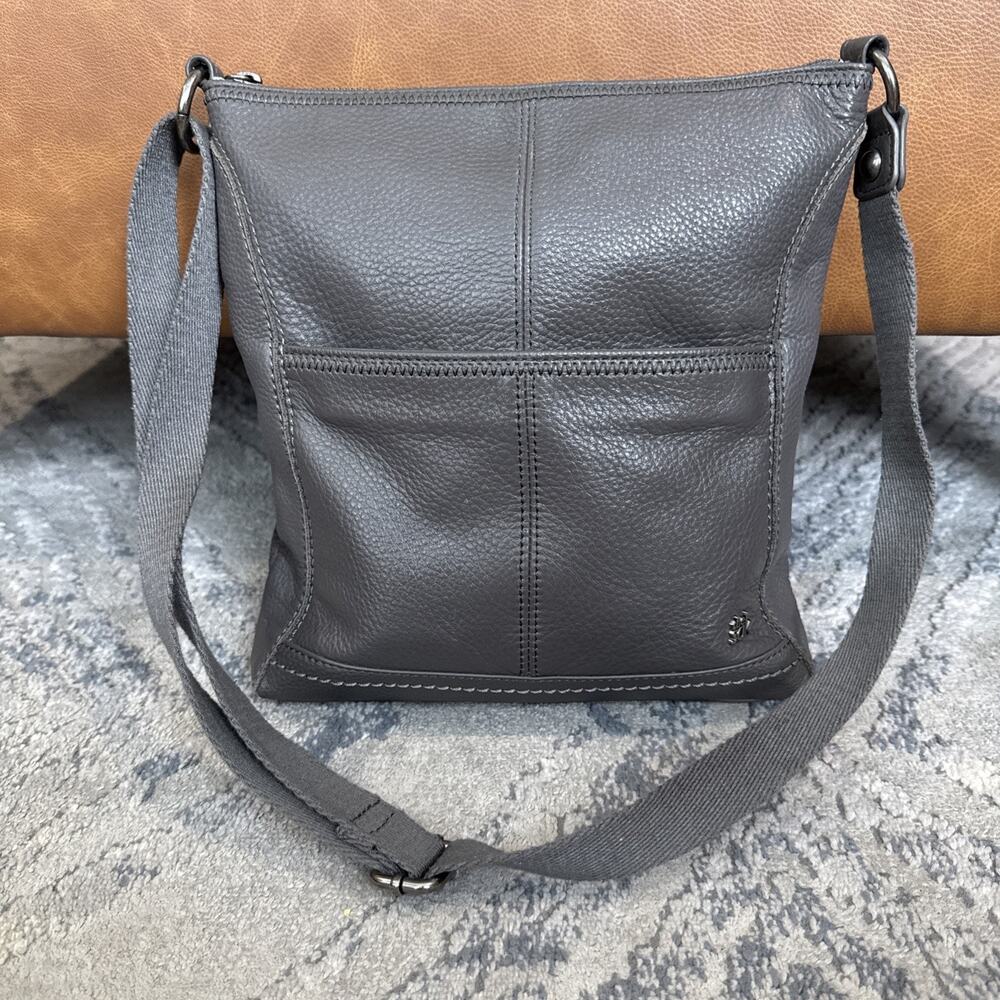 The SAK Slate Gray Lucia Pebbled Leather Crossbody Bag Purse EUC